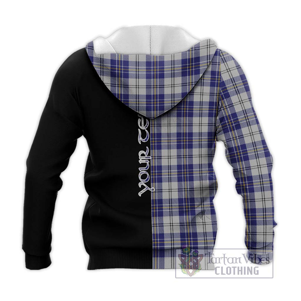 MacPherson Dress Blue Tartan Knitted Hoodie with Family Crest and Half Of Me Style - Tartanvibesclothing Shop