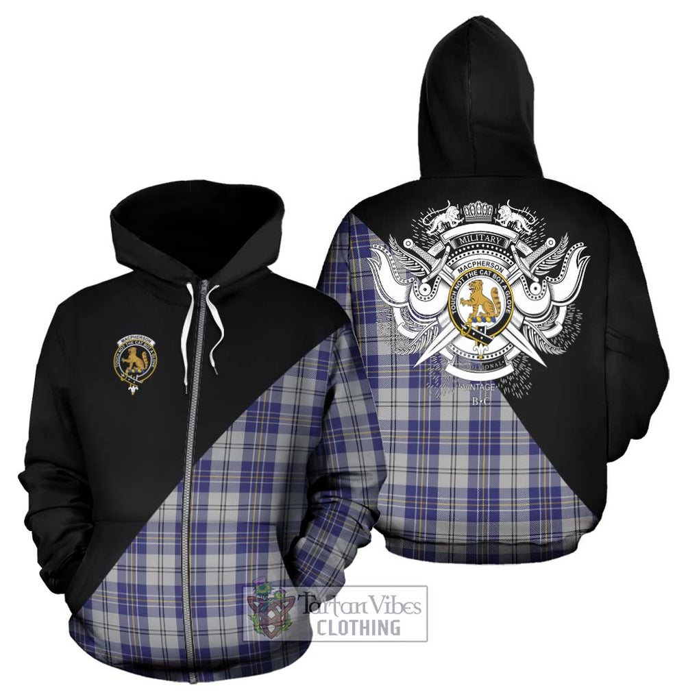 MacPherson Dress Blue Tartan Hoodie with Family Crest and Military Logo Style - Tartanvibesclothing Shop