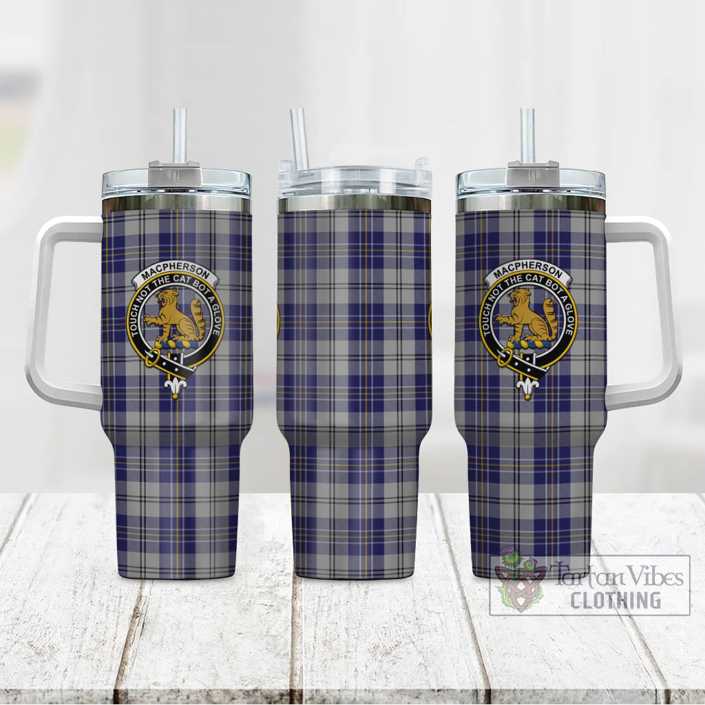 Tartan Vibes Clothing MacPherson Dress Blue Tartan and Family Crest Tumbler with Handle
