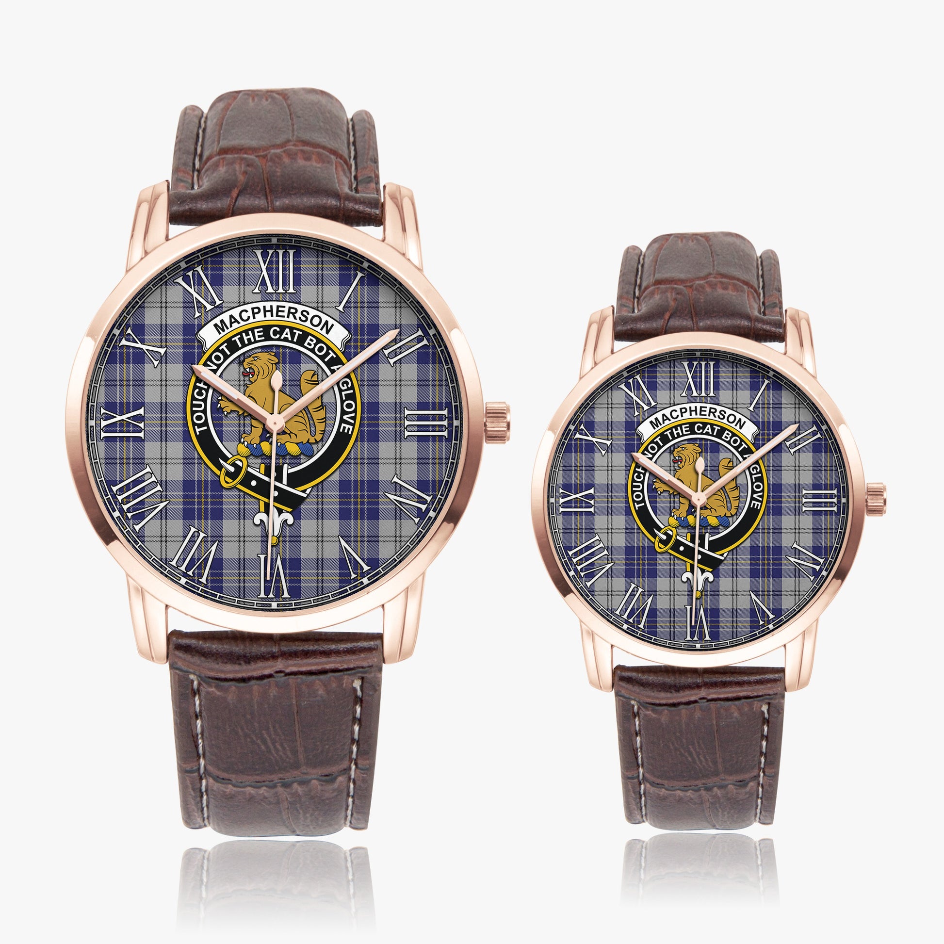 MacPherson Dress Blue Tartan Family Crest Leather Strap Quartz Watch - Tartanvibesclothing