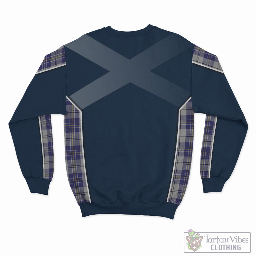 Tartan Vibes Clothing MacPherson Dress Blue Tartan Sweatshirt with Family Crest and Scottish Thistle Vibes Sport Style