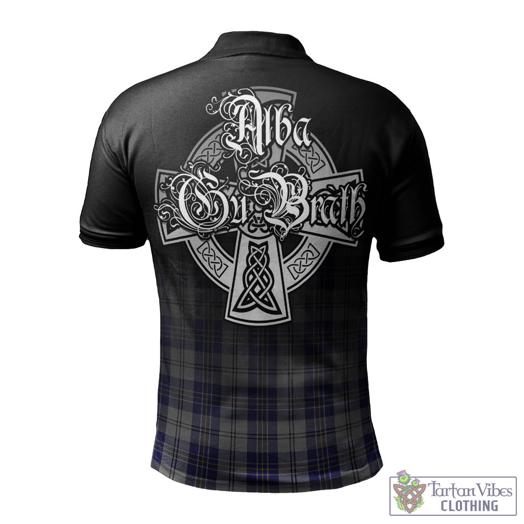 Tartan Vibes Clothing MacPherson Dress Blue Tartan Polo Shirt Featuring Alba Gu Brath Family Crest Celtic Inspired