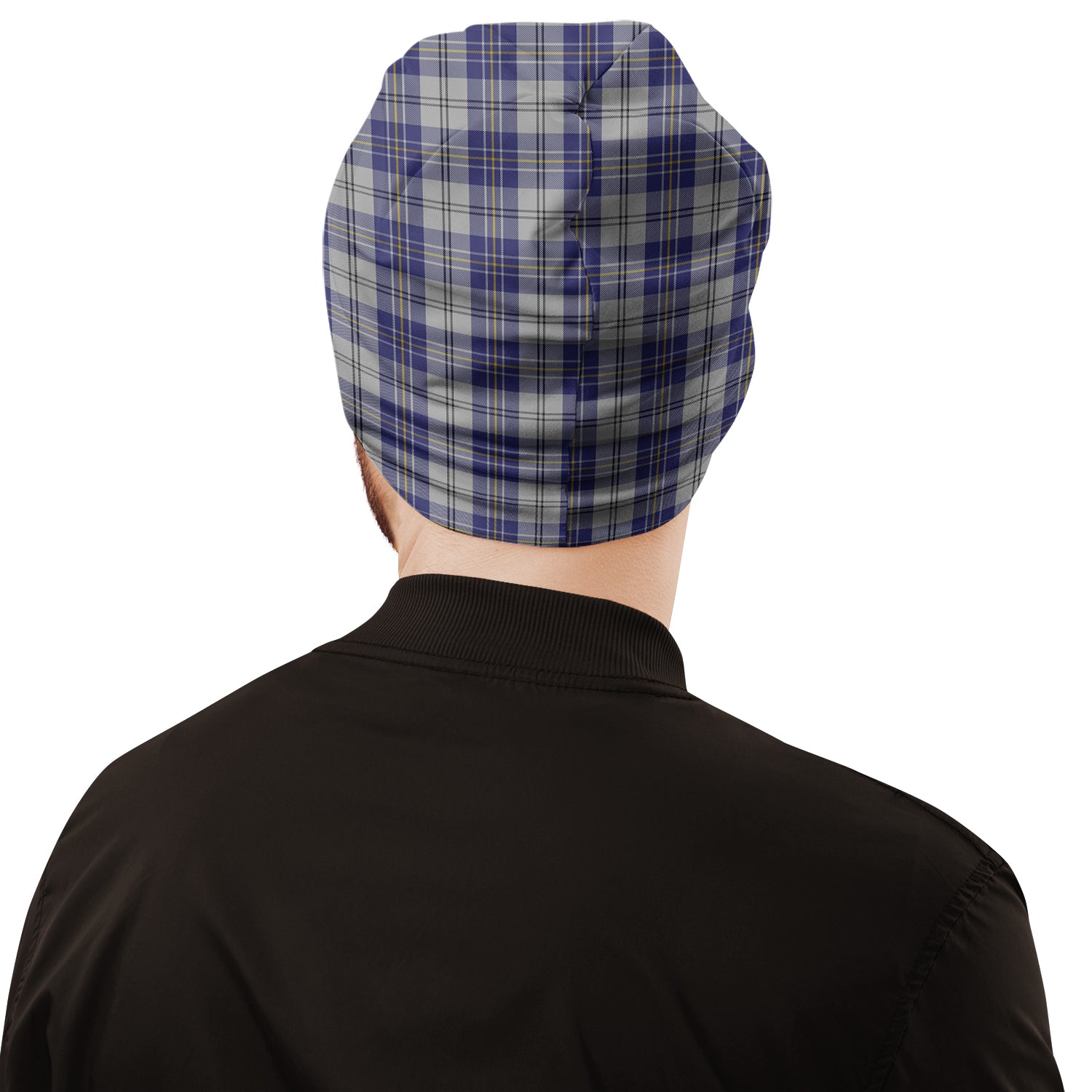 macpherson-dress-blue-tartan-beanies-hat-with-family-crest