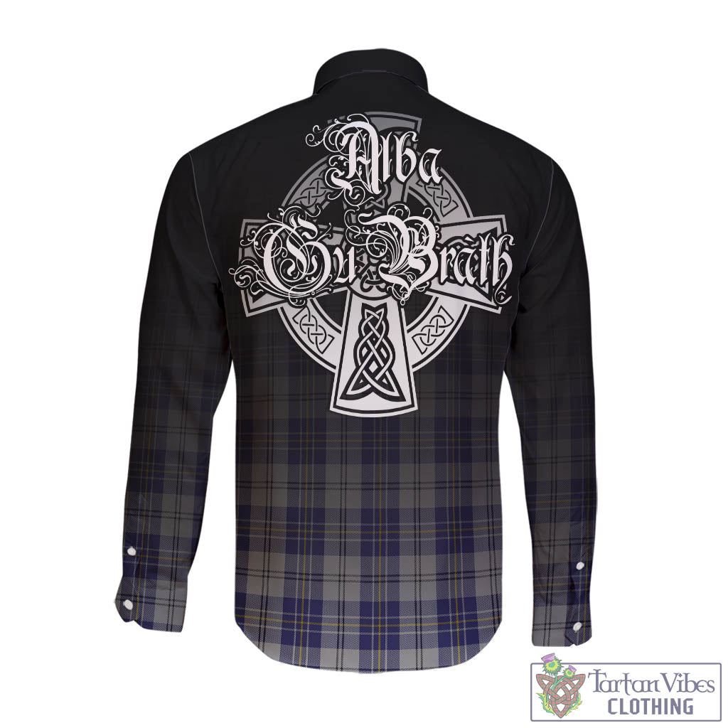 Tartan Vibes Clothing MacPherson Dress Blue Tartan Long Sleeve Button Up Featuring Alba Gu Brath Family Crest Celtic Inspired