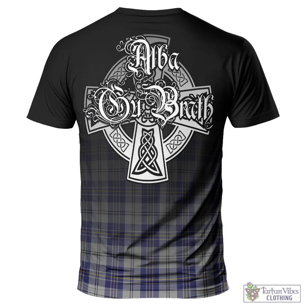 Tartan Vibes Clothing MacPherson Dress Blue Tartan T-Shirt Featuring Alba Gu Brath Family Crest Celtic Inspired