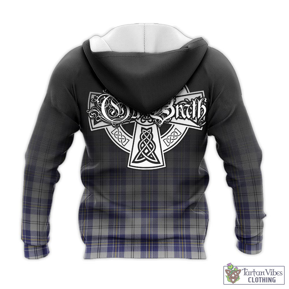 Tartan Vibes Clothing MacPherson Dress Blue Tartan Knitted Hoodie Featuring Alba Gu Brath Family Crest Celtic Inspired