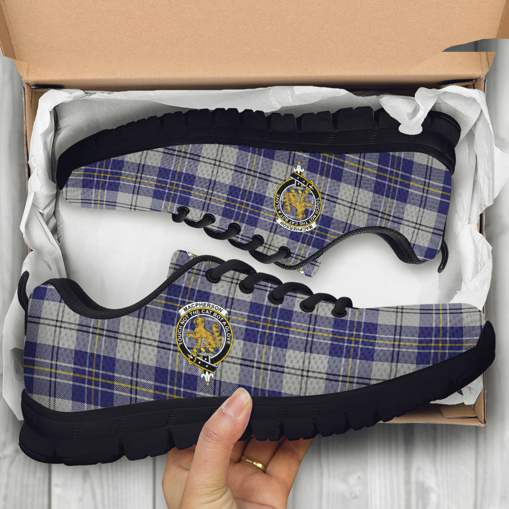 MacPherson Dress Blue Tartan Sneakers with Family Crest - Tartan Vibes Clothing