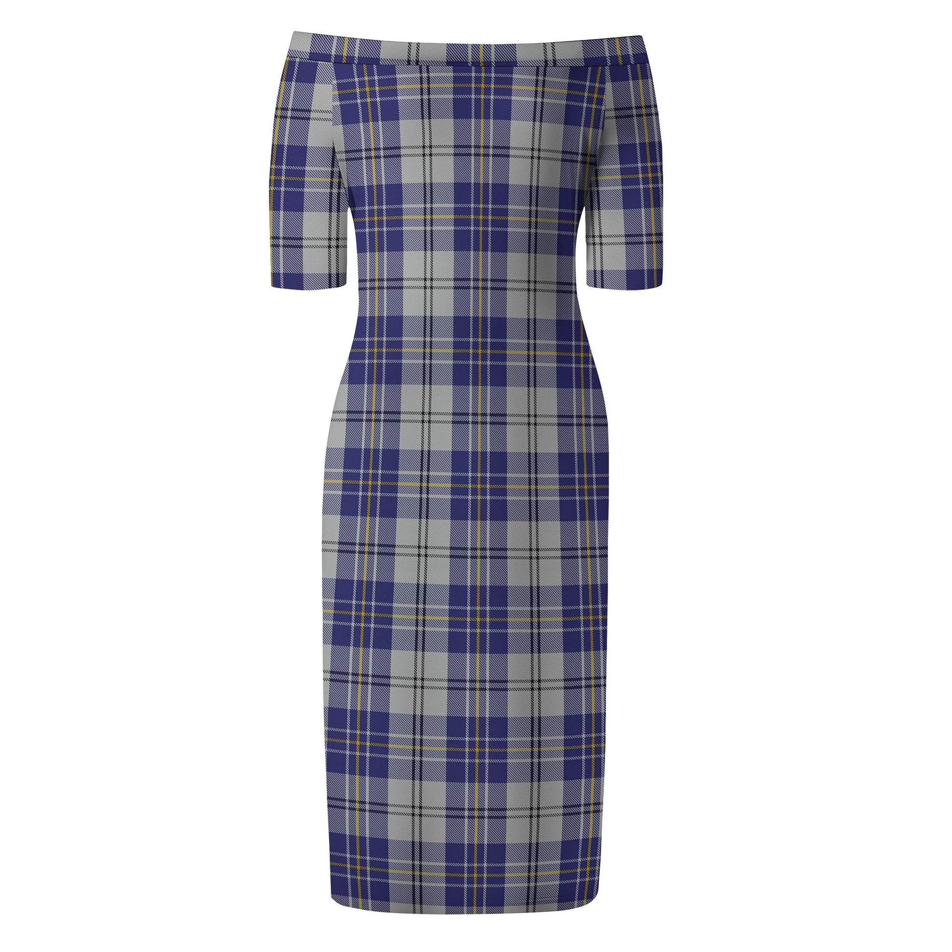 MacPherson Dress Blue Tartan Off Shoulder Lady Dress - Tartanvibesclothing