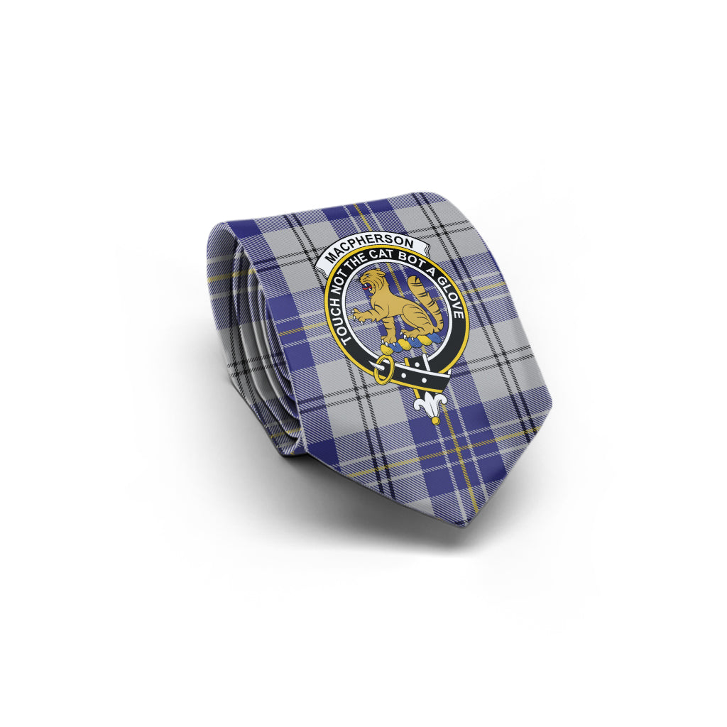 MacPherson Dress Blue Tartan Classic Necktie with Family Crest - Tartan Vibes Clothing