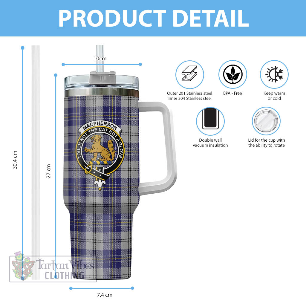 Tartan Vibes Clothing MacPherson Dress Blue Tartan and Family Crest Tumbler with Handle