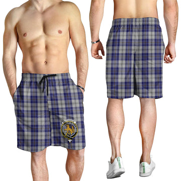 MacPherson Dress Blue Tartan Mens Shorts with Family Crest