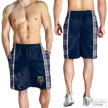 MacPherson Dress Blue Tartan Men's Shorts with Family Crest and Lion Rampant Vibes Sport Style