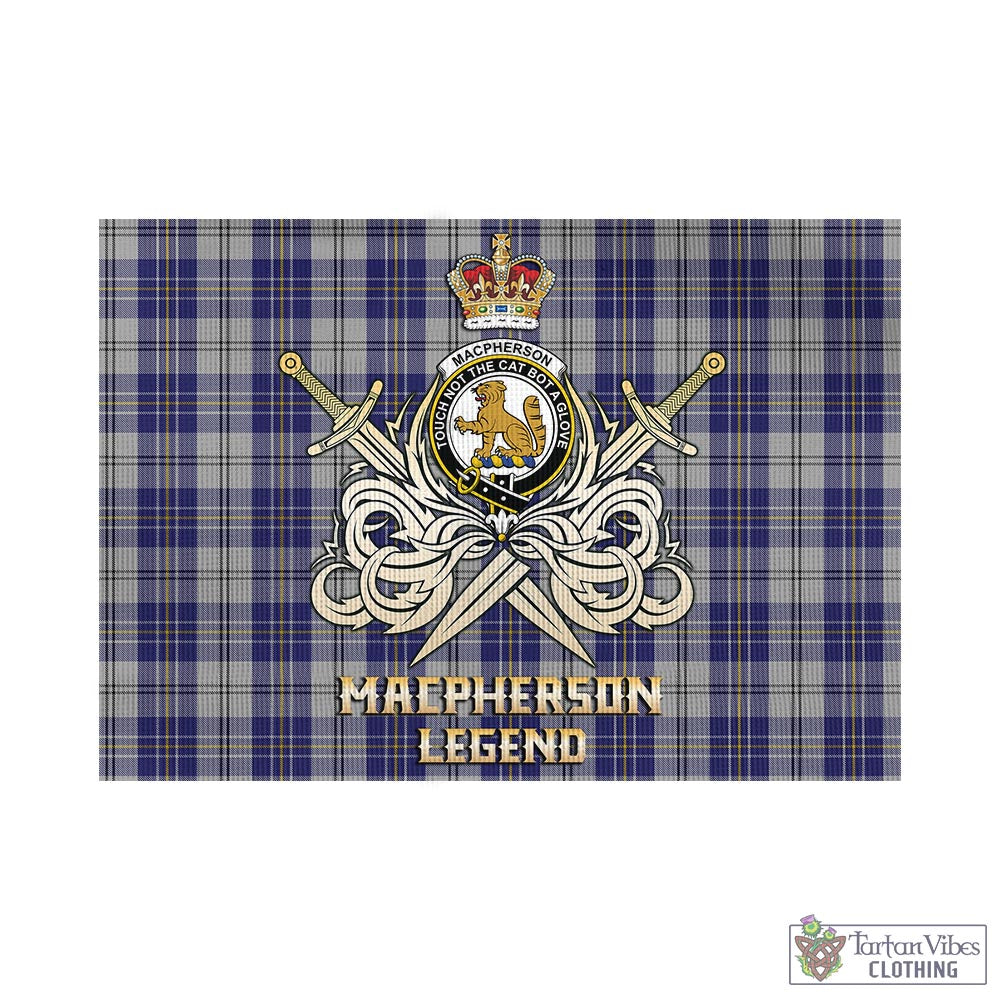 Tartan Vibes Clothing MacPherson Dress Blue Tartan Flag with Clan Crest and the Golden Sword of Courageous Legacy