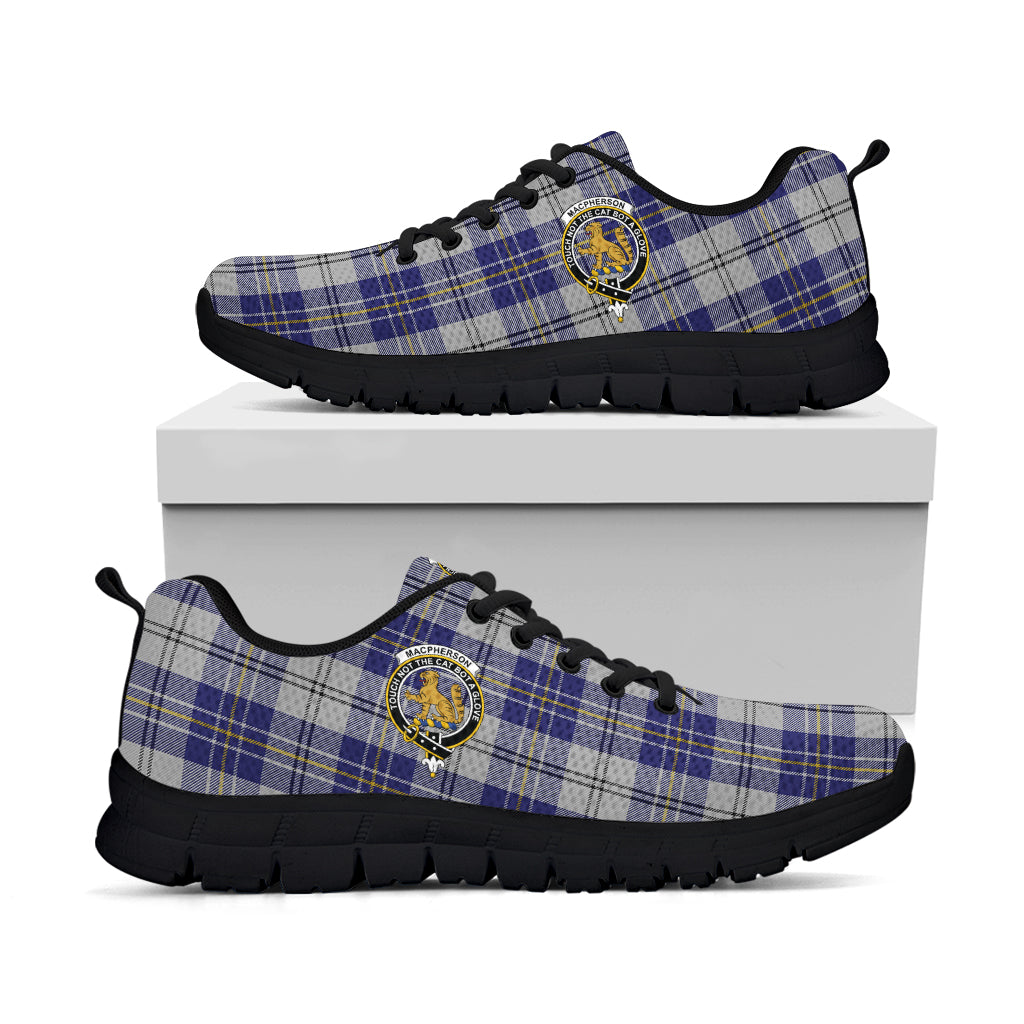 MacPherson Dress Blue Tartan Sneakers with Family Crest - Tartan Vibes Clothing