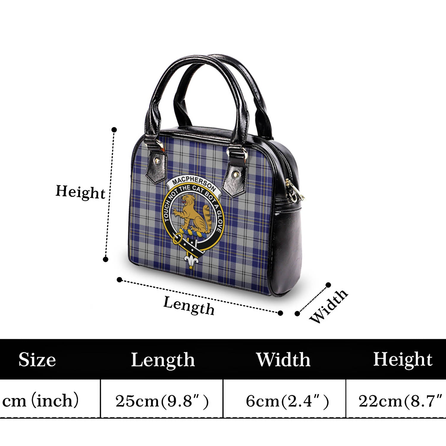 MacPherson Dress Blue Tartan Shoulder Handbags with Family Crest - Tartanvibesclothing