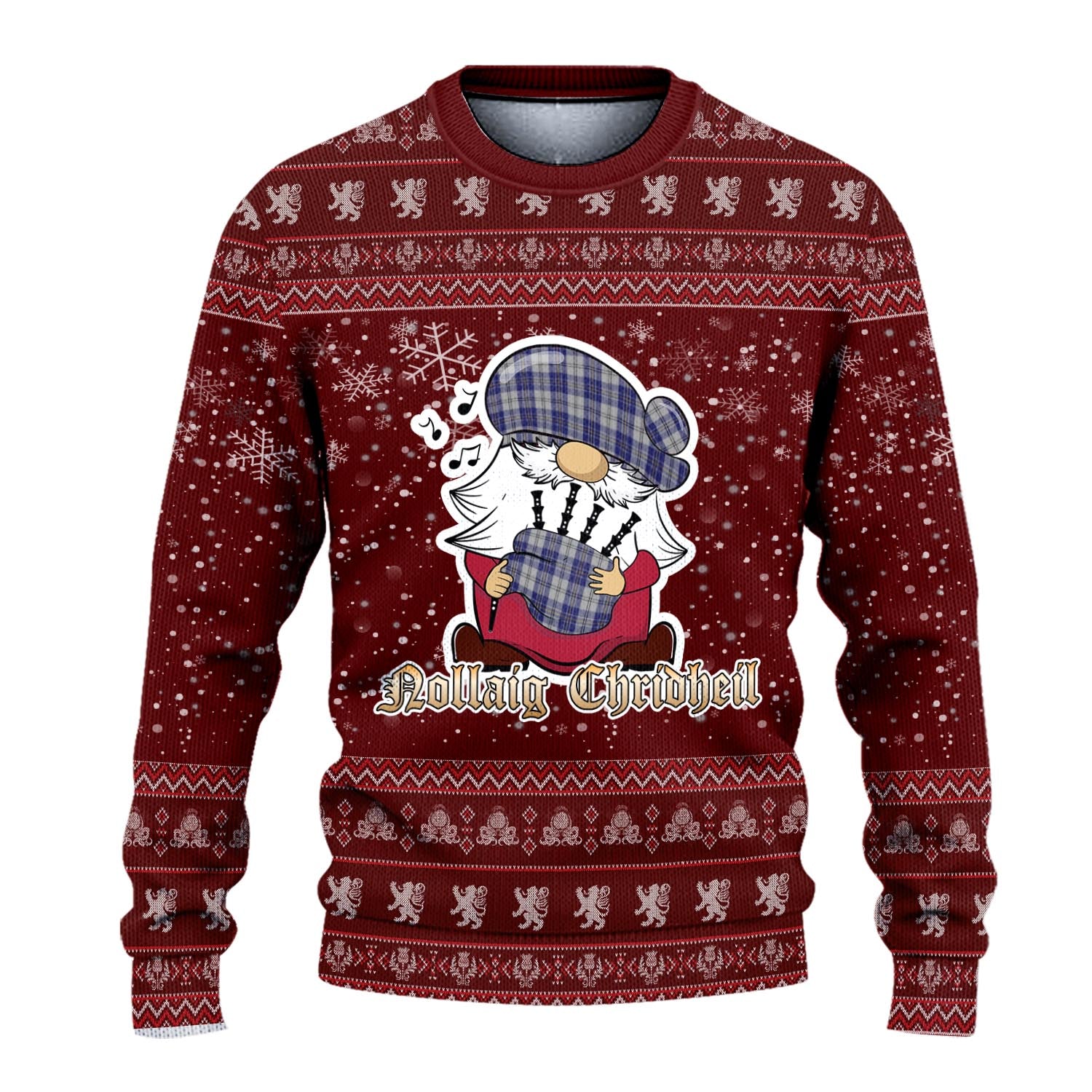 MacPherson Dress Blue Clan Christmas Family Knitted Sweater with Funny Gnome Playing Bagpipes - Tartanvibesclothing