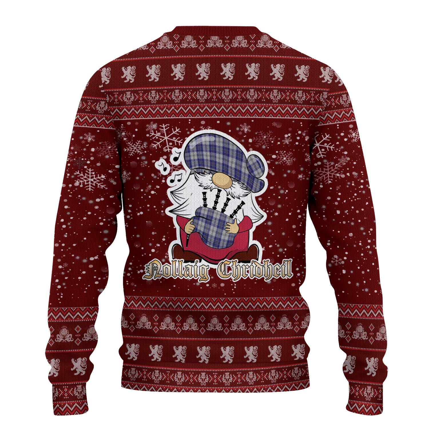 MacPherson Dress Blue Clan Christmas Family Knitted Sweater with Funny Gnome Playing Bagpipes - Tartanvibesclothing
