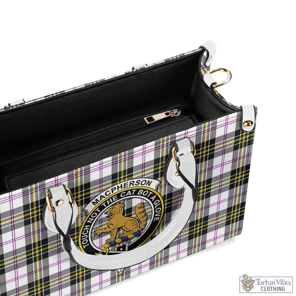 Tartan Vibes Clothing MacPherson Dress Modern Tartan Luxury Leather Handbags with Family Crest