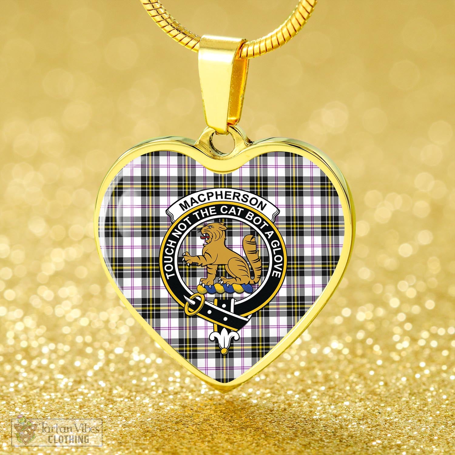 Tartan Vibes Clothing MacPherson Dress Modern Tartan Heart Necklace with Family Crest