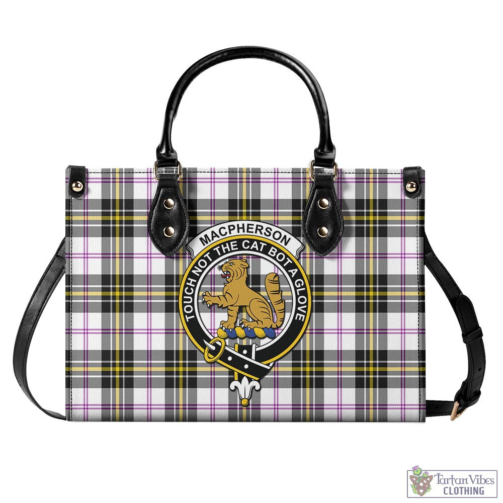 Tartan Vibes Clothing MacPherson Dress Modern Tartan Luxury Leather Handbags with Family Crest