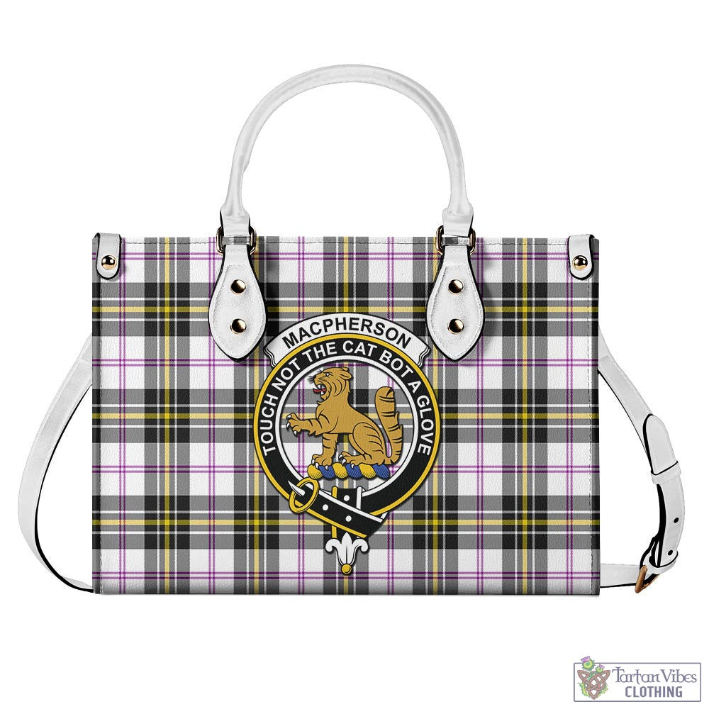 Tartan Vibes Clothing MacPherson Dress Modern Tartan Luxury Leather Handbags with Family Crest