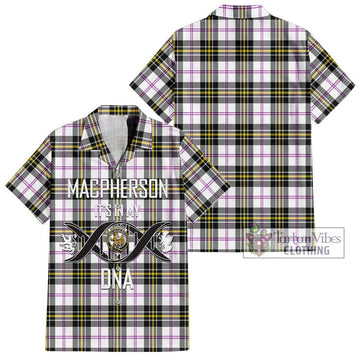 MacPherson Dress Modern Tartan Short Sleeve Button Shirt with Family Crest DNA In Me Style