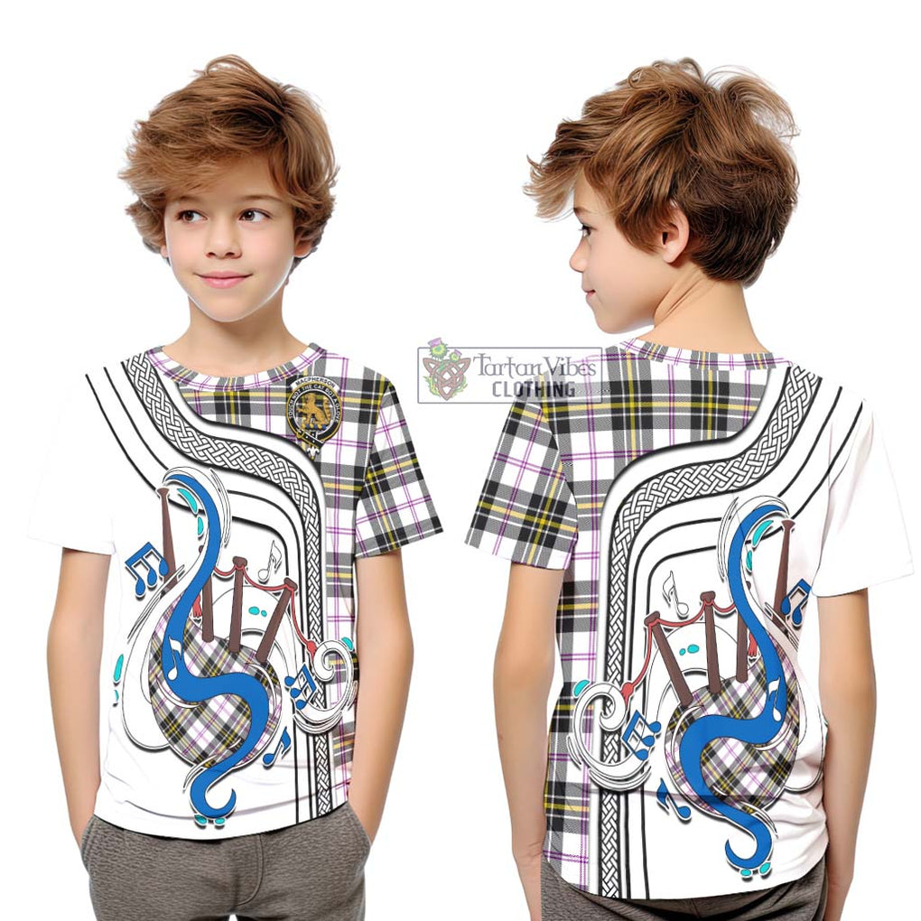 Tartan Vibes Clothing MacPherson Dress Modern Tartan Kid T-Shirt with Epic Bagpipe Style