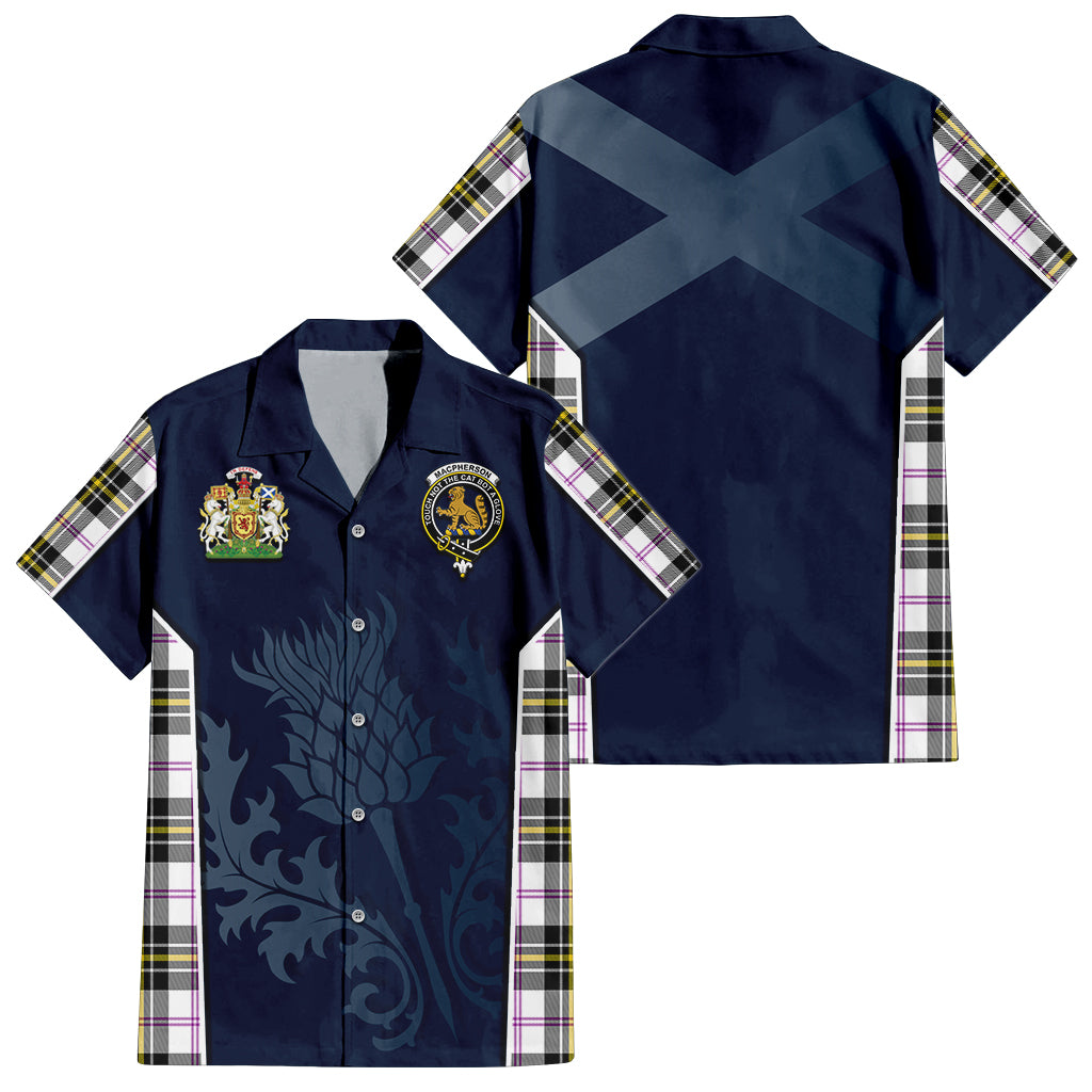 Tartan Vibes Clothing MacPherson Dress Modern Tartan Short Sleeve Button Up Shirt with Family Crest and Scottish Thistle Vibes Sport Style