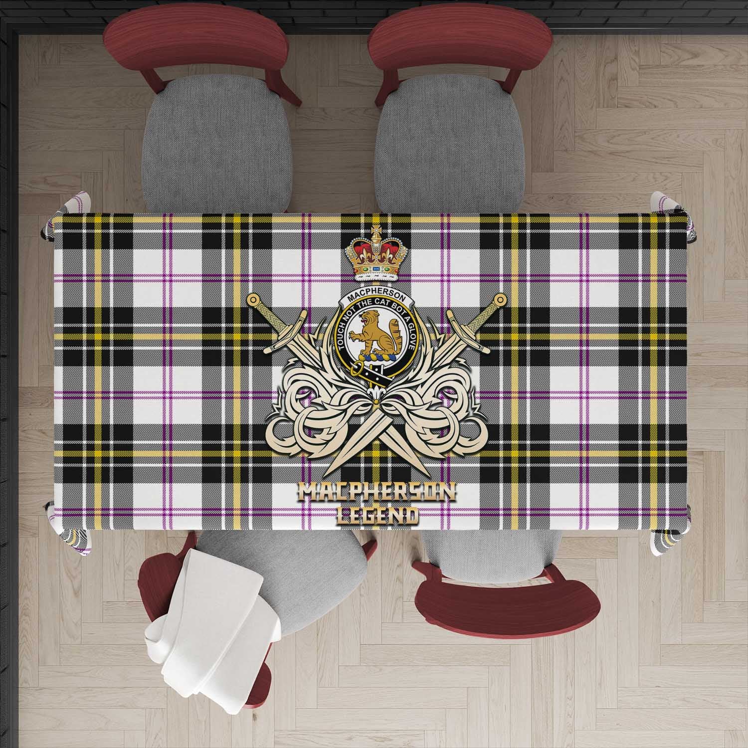 Tartan Vibes Clothing MacPherson Dress Modern Tartan Tablecloth with Clan Crest and the Golden Sword of Courageous Legacy