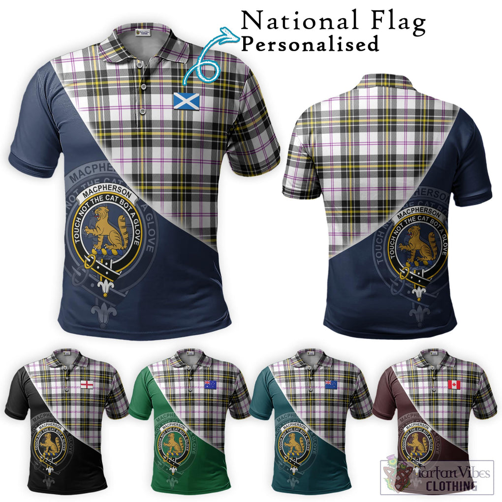 MacPherson Dress Modern Tartan Polo Shirt with Personalised National Flag and Family Crest Half Style Maroon - Tartanvibesclothing Shop