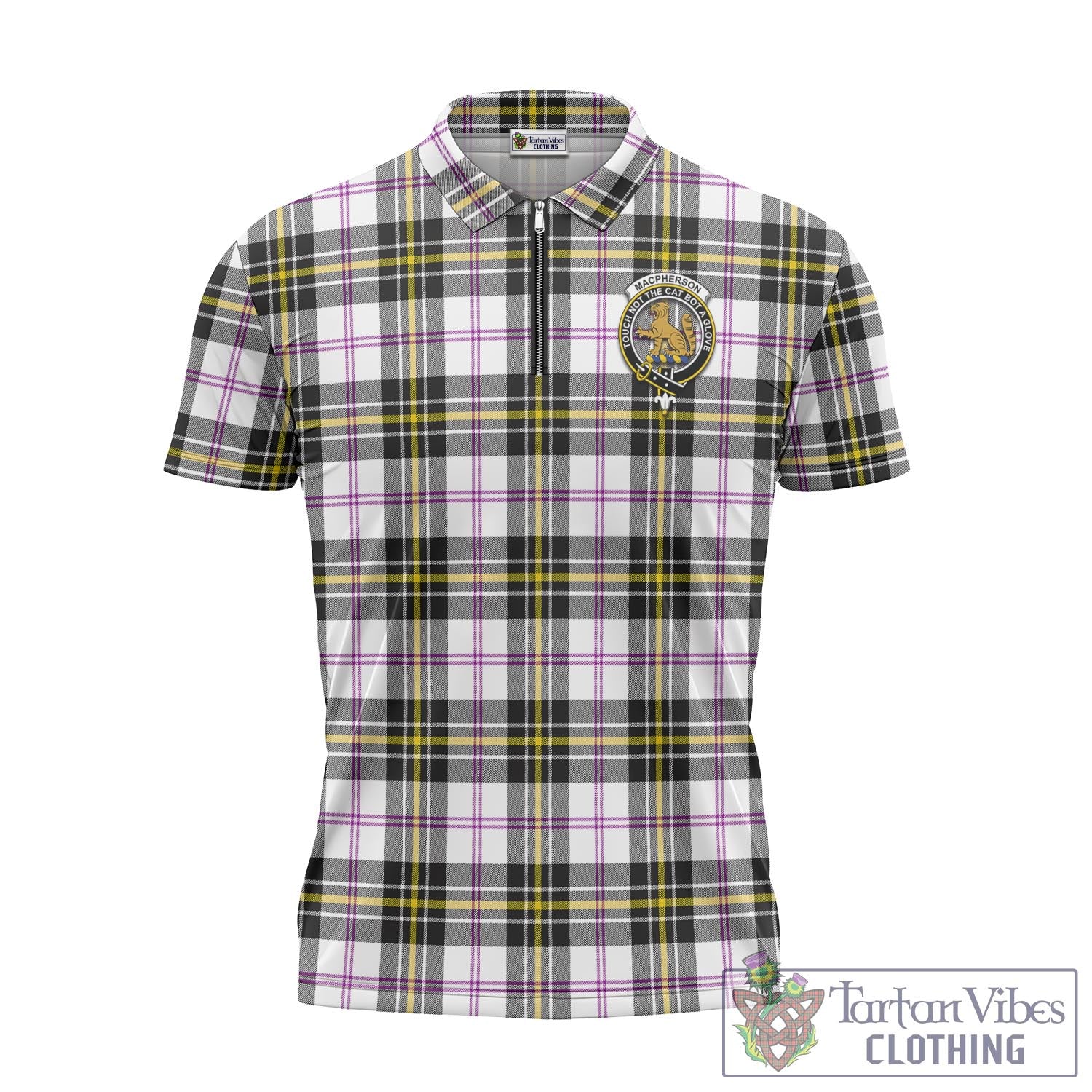 Tartan Vibes Clothing MacPherson Dress Modern Tartan Zipper Polo Shirt with Family Crest