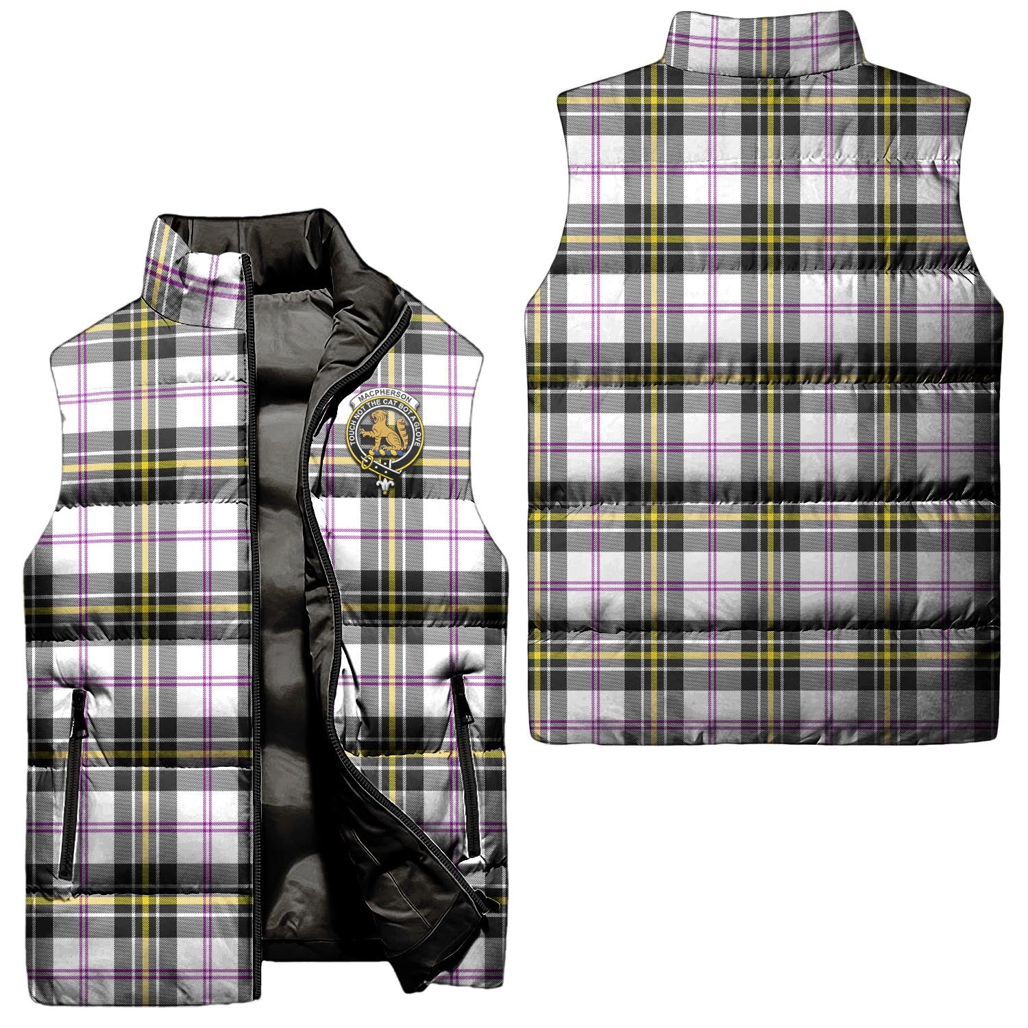 MacPherson Dress Modern Tartan Sleeveless Puffer Jacket with Family Crest Unisex - Tartanvibesclothing