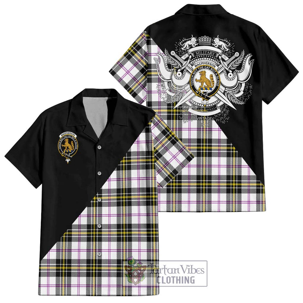 MacPherson Dress Modern Tartan Short Sleeve Button Shirt with Family Crest and Military Logo Style Kid - Tartanvibesclothing Shop