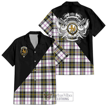 MacPherson Dress Modern Tartan Short Sleeve Button Shirt with Family Crest and Military Logo Style