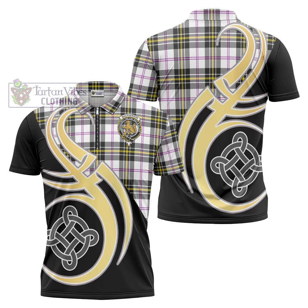 Tartan Vibes Clothing MacPherson Dress Modern Tartan Zipper Polo Shirt with Family Crest and Celtic Symbol Style