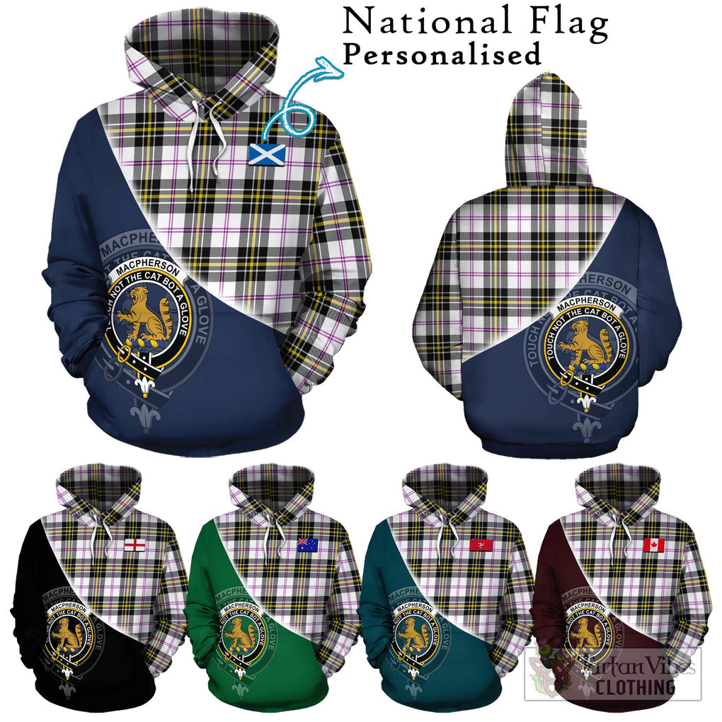 MacPherson Dress Modern Tartan Hoodie with Personalised National Flag and Family Crest Half Style Zip Hoodie - Tartanvibesclothing Shop