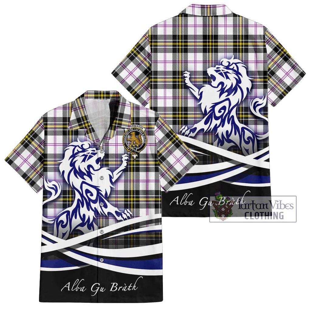 MacPherson Dress Modern Tartan Short Sleeve Button Shirt with Alba Gu Brath Regal Lion Emblem Kid - Tartanvibesclothing Shop