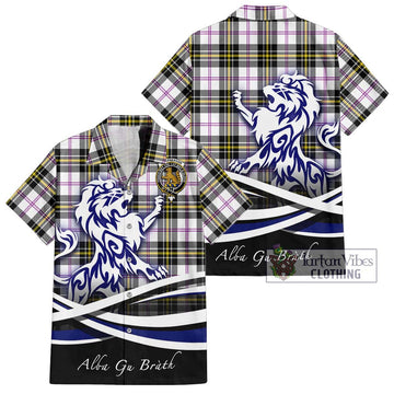 MacPherson Dress Modern Tartan Short Sleeve Button Shirt with Alba Gu Brath Regal Lion Emblem