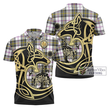 MacPherson Dress Modern Tartan Zipper Polo Shirt with Family Crest Celtic Wolf Style