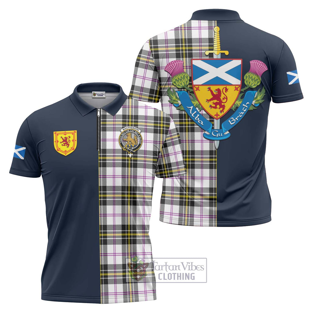 Tartan Vibes Clothing MacPherson Dress Modern Tartan Zipper Polo Shirt with Scottish Lion Royal Arm Half Style