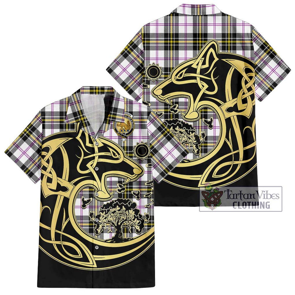 MacPherson Dress Modern Tartan Short Sleeve Button Shirt with Family Crest Celtic Wolf Style Kid - Tartan Vibes Clothing