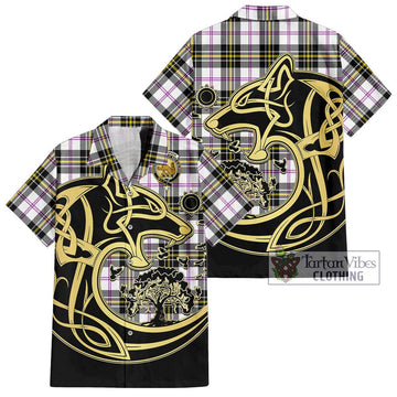 MacPherson Dress Modern Tartan Short Sleeve Button Shirt with Family Crest Celtic Wolf Style