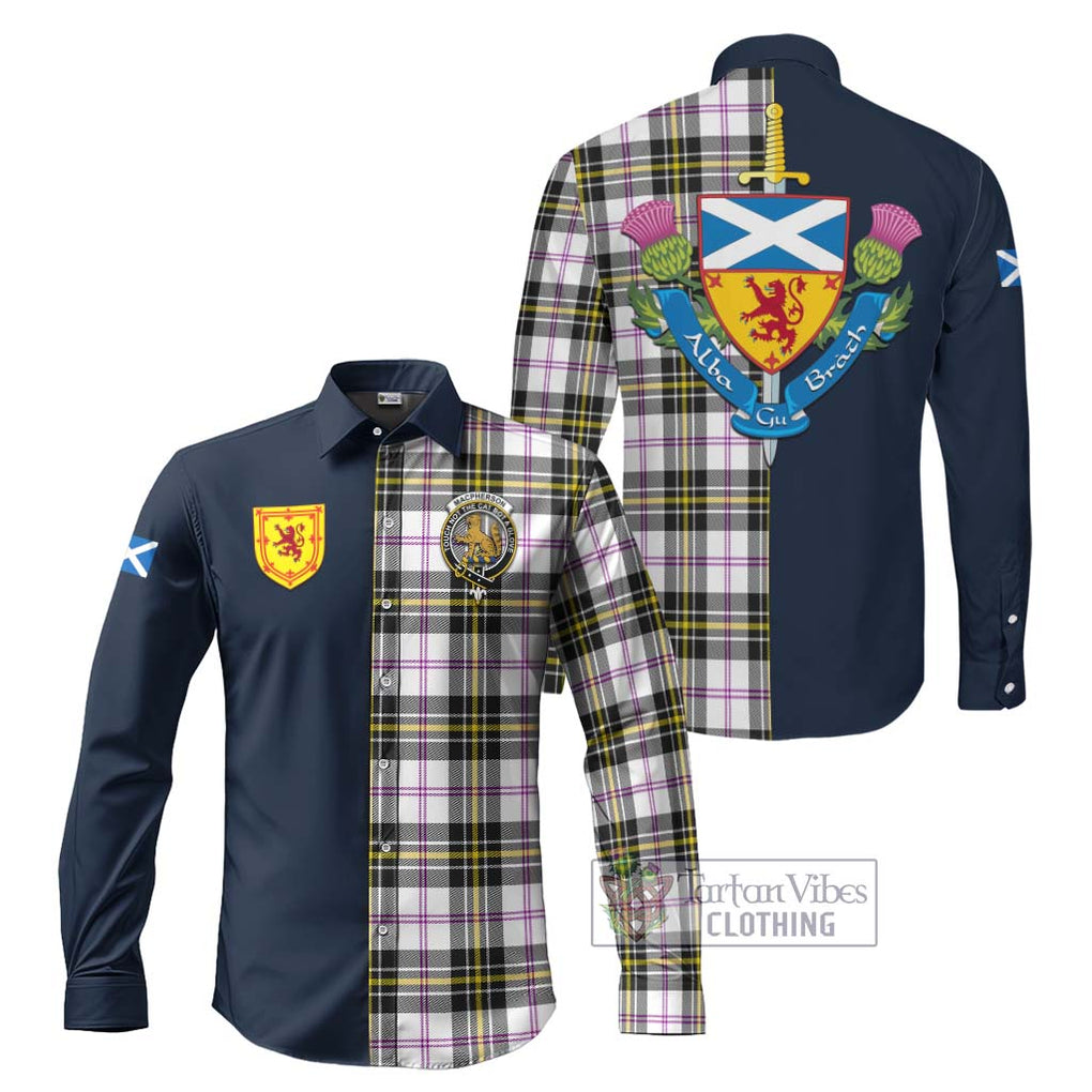 Tartan Vibes Clothing MacPherson Dress Modern Tartan Long Sleeve Button Shirt with Scottish Lion Royal Arm Half Style