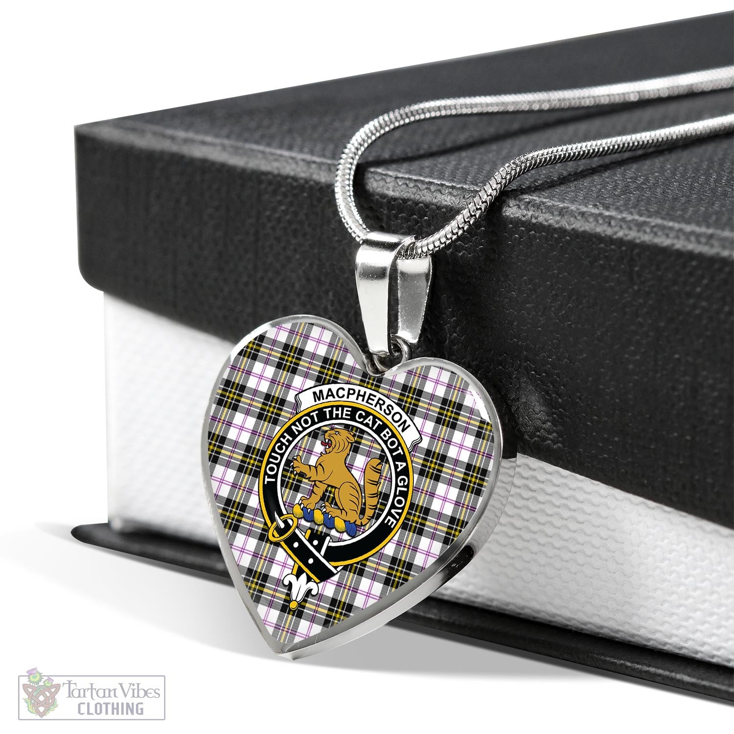 Tartan Vibes Clothing MacPherson Dress Modern Tartan Heart Necklace with Family Crest