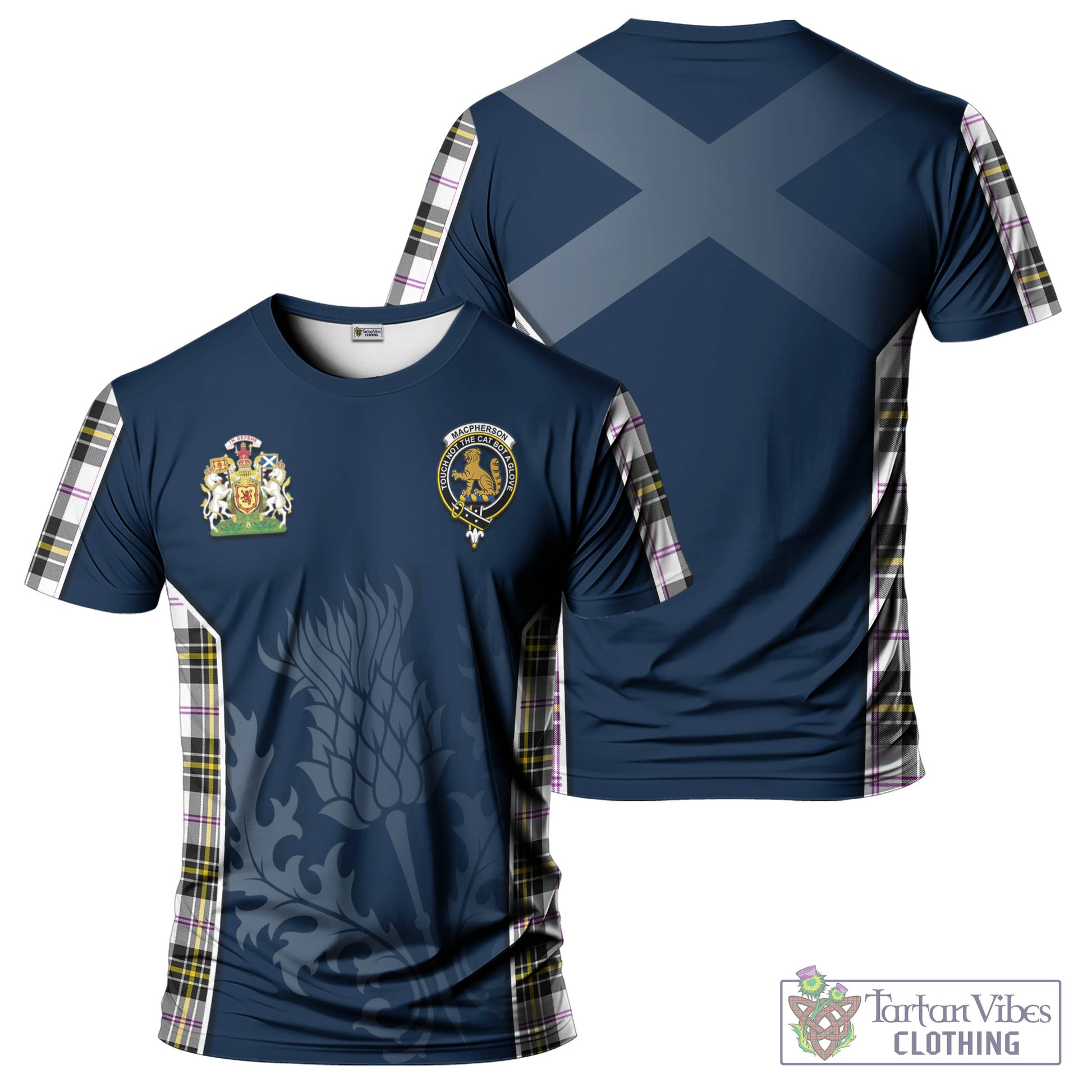 Tartan Vibes Clothing MacPherson Dress Modern Tartan T-Shirt with Family Crest and Scottish Thistle Vibes Sport Style