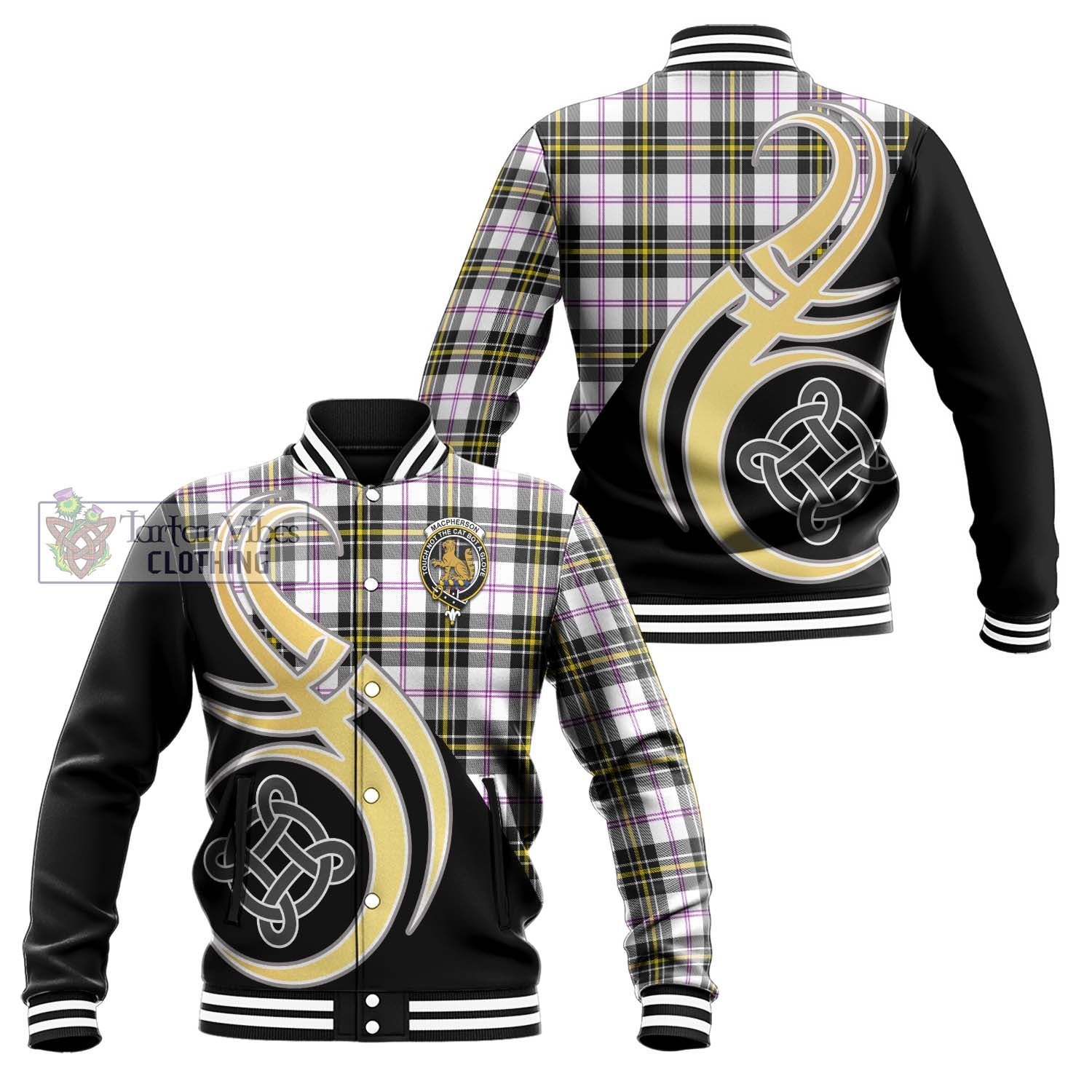 MacPherson Dress Modern Tartan Baseball Jacket with Family Crest and Celtic Symbol Style Unisex - Tartan Vibes Clothing