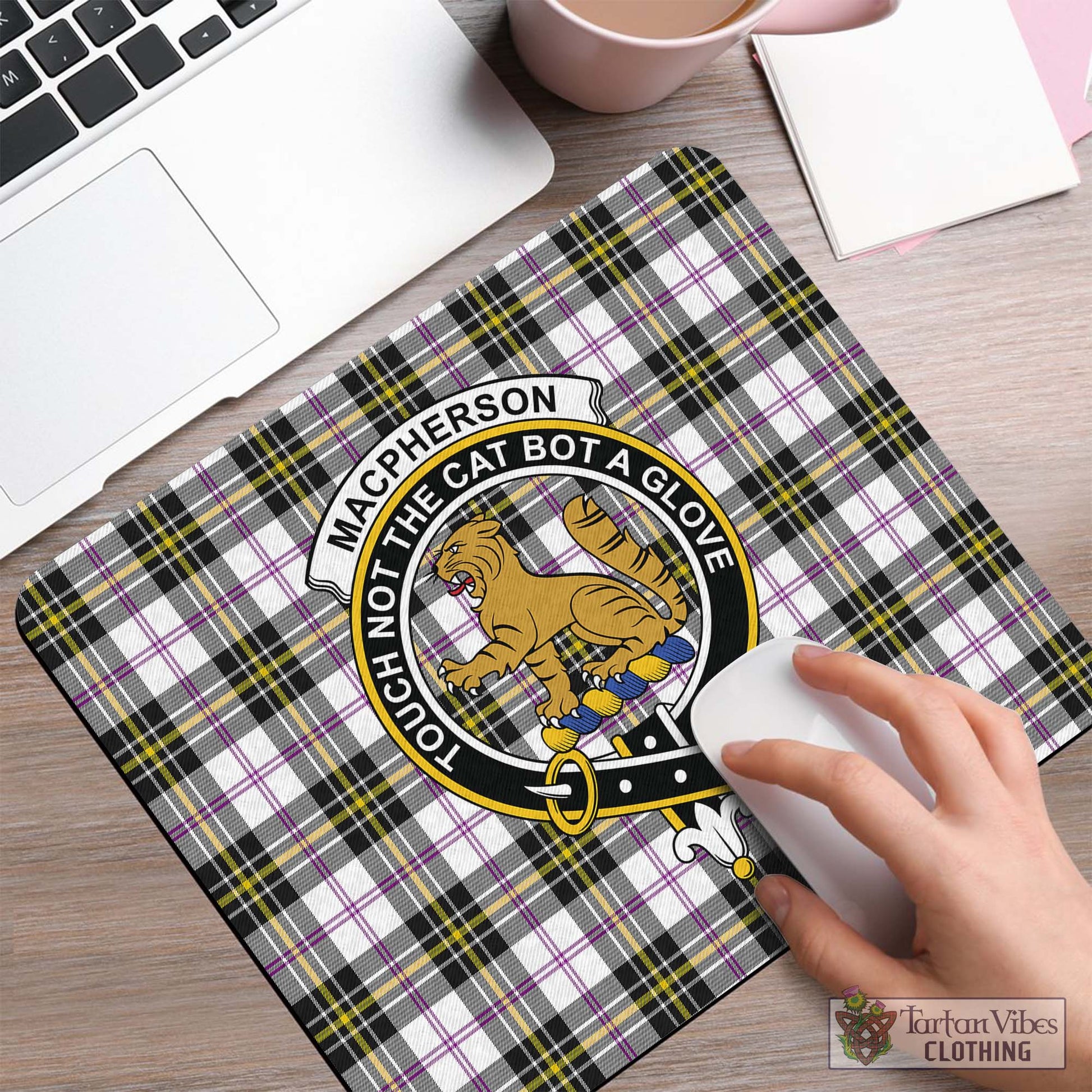 Tartan Vibes Clothing MacPherson Dress Modern Tartan Mouse Pad with Family Crest