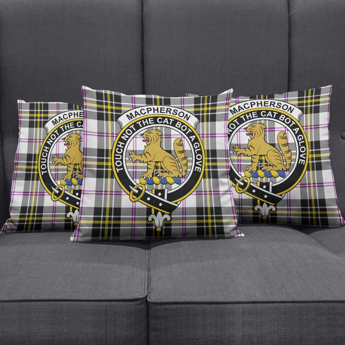 MacPherson Dress Modern Tartan Pillow Cover with Family Crest Square Pillow Cover - Tartanvibesclothing