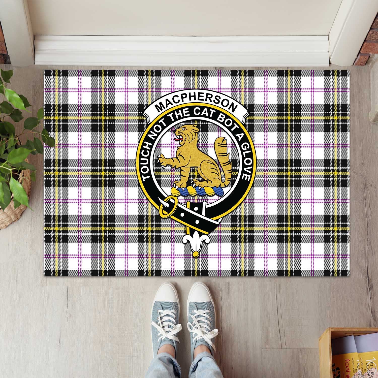 MacPherson Dress Modern Tartan Door Mat with Family Crest - Tartanvibesclothing