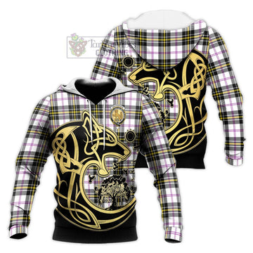 MacPherson Dress Modern Tartan Knitted Hoodie with Family Crest Celtic Wolf Style